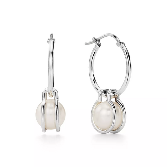 [⭐Veyra Jewels]PEARL HOOP SILVER EARRINGS