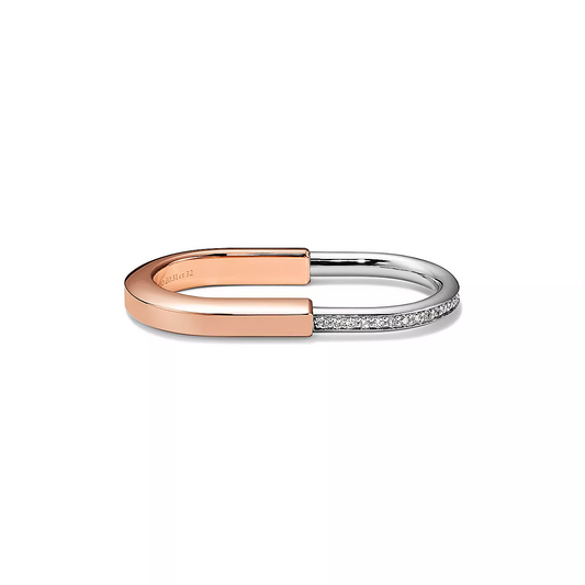 [⭐Veyra Jewels]LOCK RING TOW-FINGER ROSE AND WHITE GOLD DIAMONDS