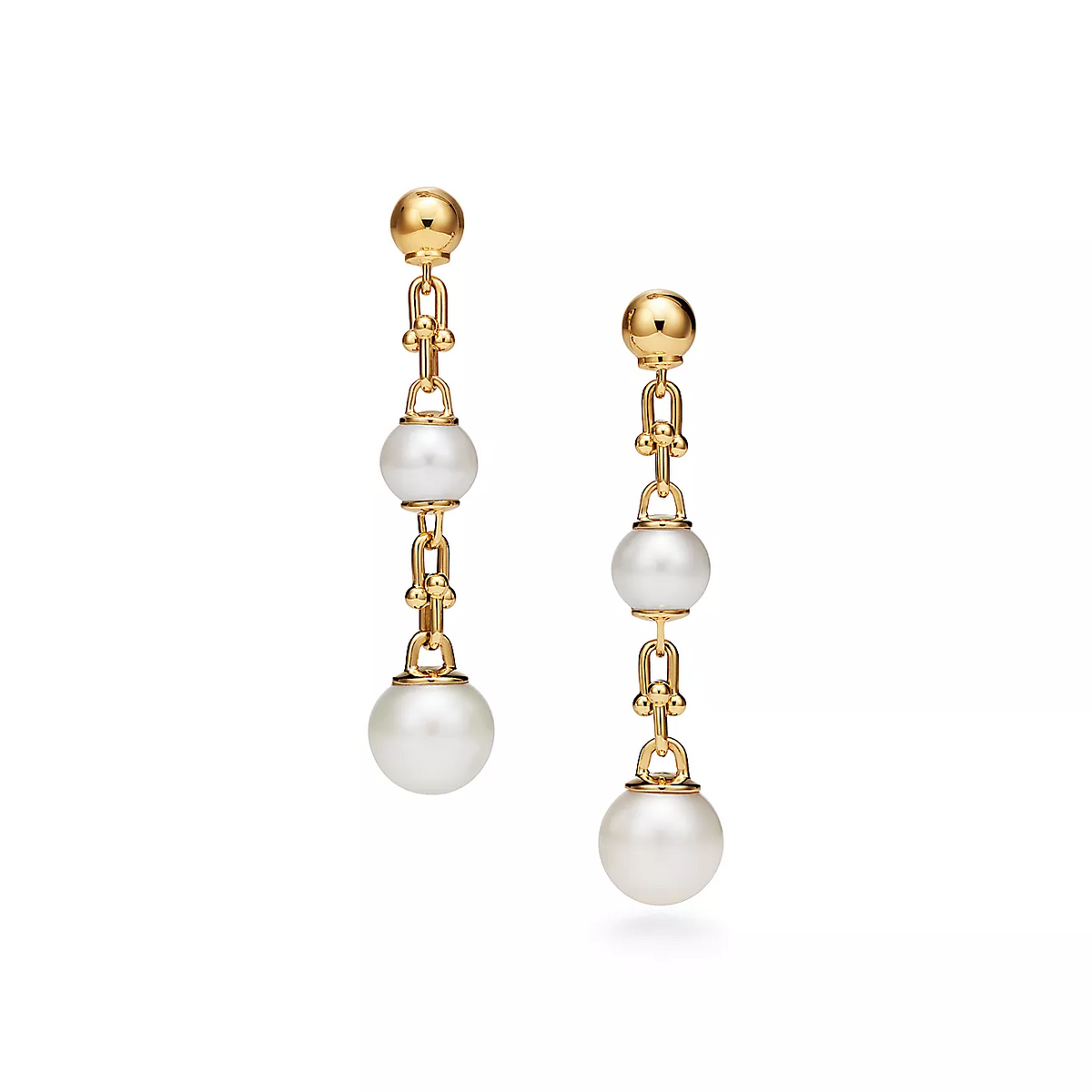 [⭐Veyra Jewels]TRIPLE DROP LINK EARRINGS GOLD WITH FRESHWATER PEARLS