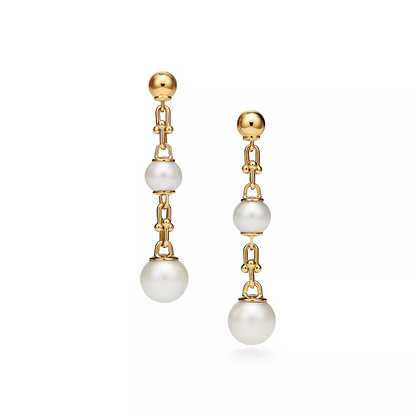 [⭐Veyra Jewels]TRIPLE DROP LINK EARRINGS GOLD WITH FRESHWATER PEARLS