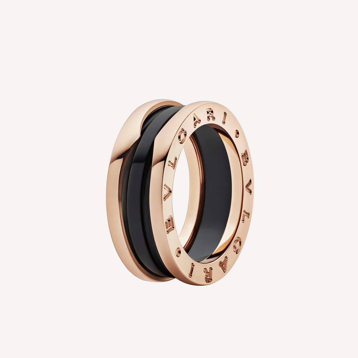 [⭐Veyra]ZERO 1 TWO-BAND LOOPS AND BLACK CERAMIC PINK GOLD RING