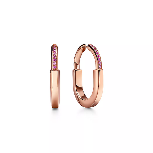 [⭐Veyra Jewels]LOCK MEDIUM PINK DIAMOND PINK GOLD EARRINGS