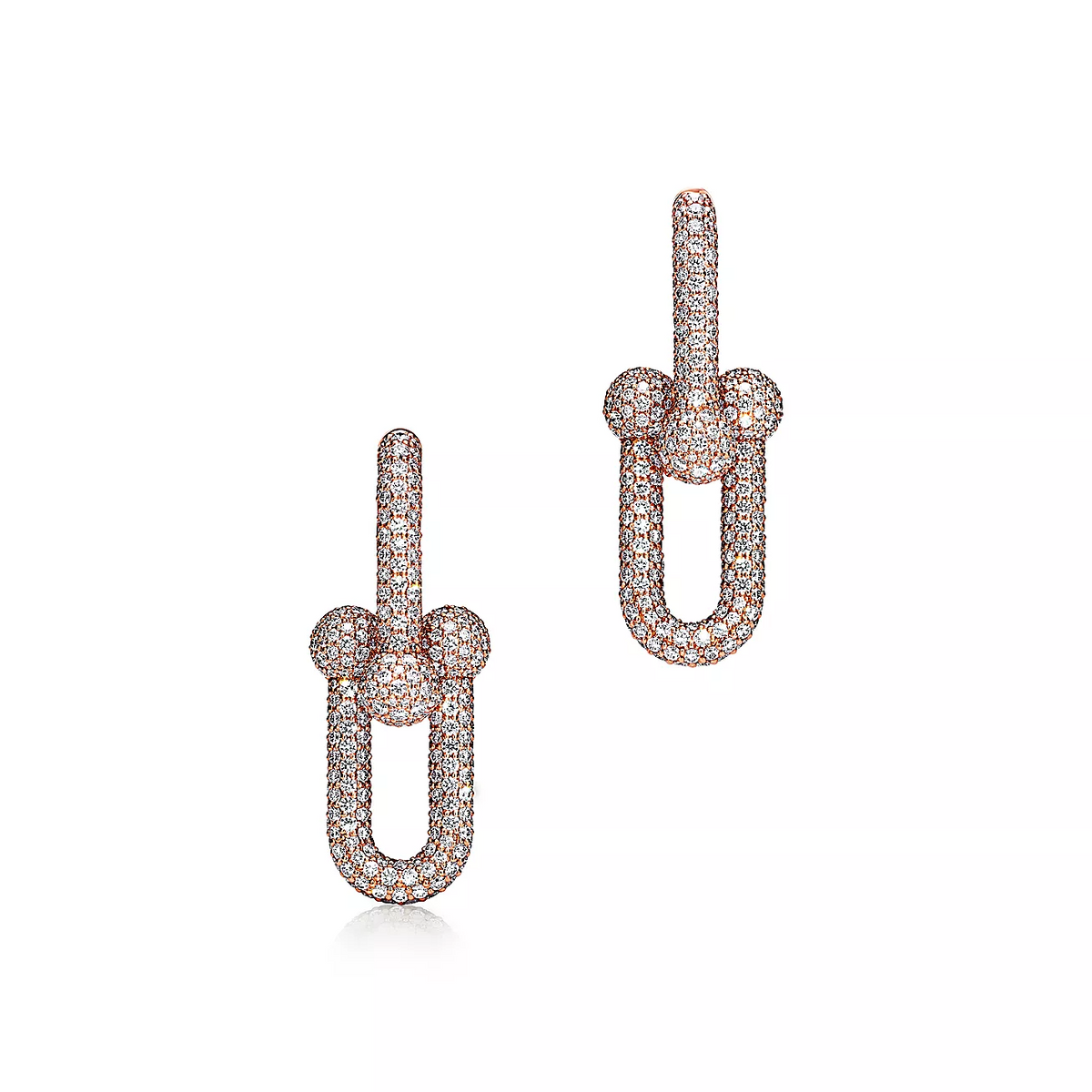 [⭐Veyra Jewels]LARGE LINK EARRINGS PINK GOLD WITH PAVED DIAMONDS