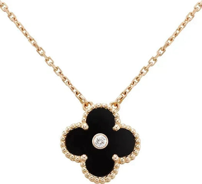 [⭐Veyra]CLOVER 15MM DIAMOND ONYX NECKLACE