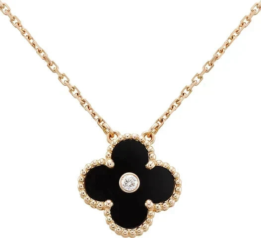 [⭐Veyra]CLOVER 15MM DIAMOND ONYX NECKLACE