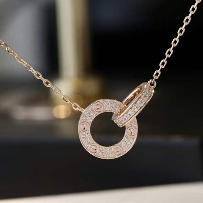 [⭐Veyra]LOVE 7.6MM NECKLACE ROSE GOLD AND SILVER  FULL DIAMOND