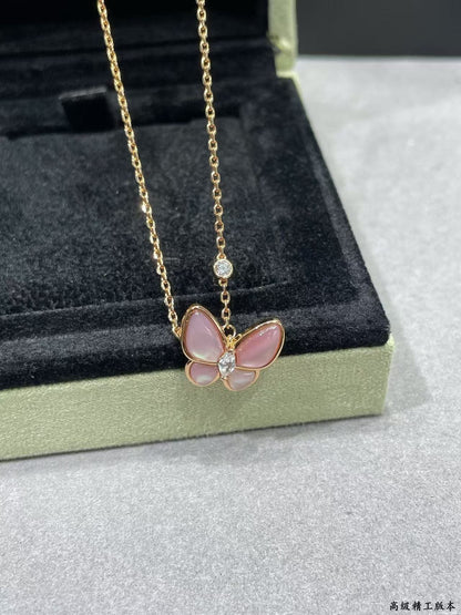 [⭐Veyra]BUTTERFLY PINK MOTHER-OF-PEARL DIAMOND NECKLACE