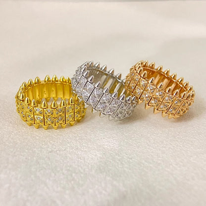 [⭐Veyra]CLASH DOUBLE-ROW RIVET RING WITH DIAMOND SETTING