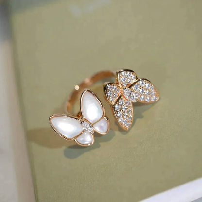 [⭐Veyra]TWIN BUTTERFLY DIAMOND MOP RING