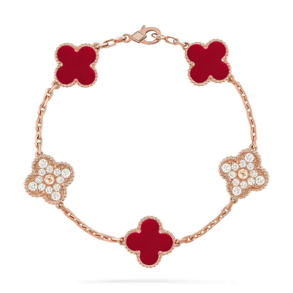 [⭐Veyra] CLOVER 5 MOTIF RED CORNELIAN BRACELET COLLECTION