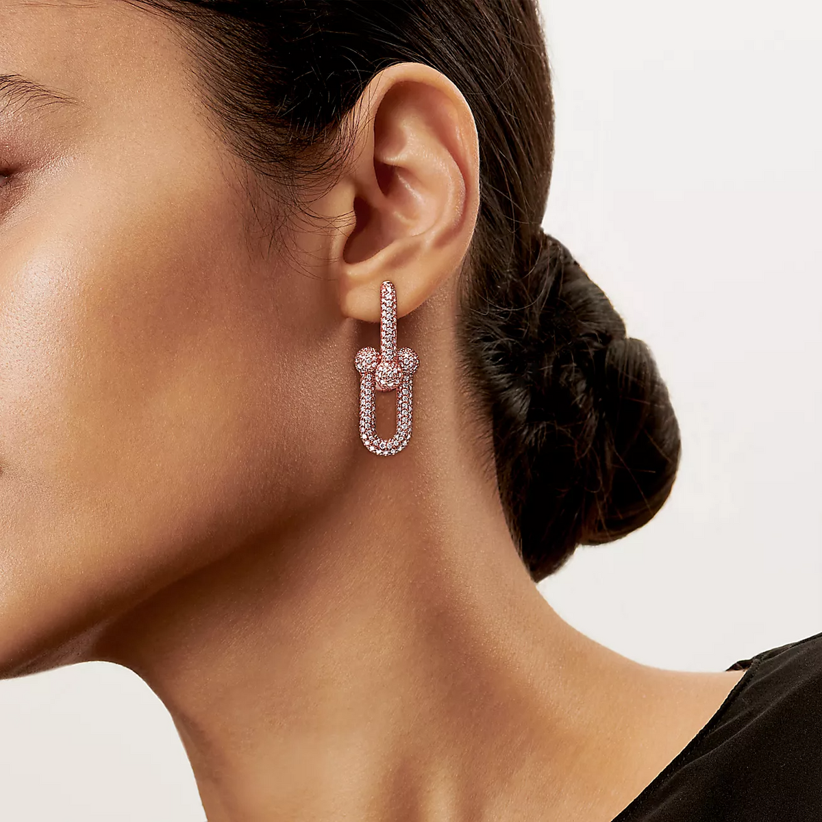 [⭐Veyra Jewels]LARGE LINK EARRINGS PINK GOLD WITH PAVED DIAMONDS