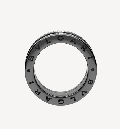 [⭐Veyra]ZERO 1 ROCK FOUR-BAND BLACK CERAMIC WITH STUDDED SPIRAL AND PAVED DIAMONDS RING
