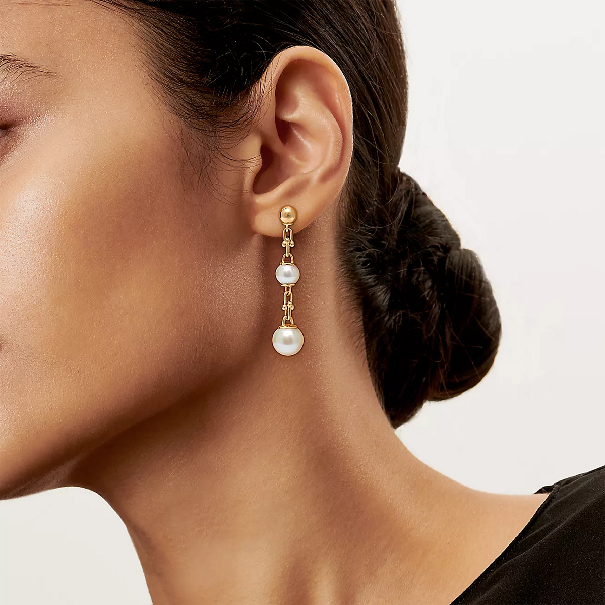[⭐Veyra Jewels]TRIPLE DROP LINK EARRINGS GOLD WITH FRESHWATER PEARLS