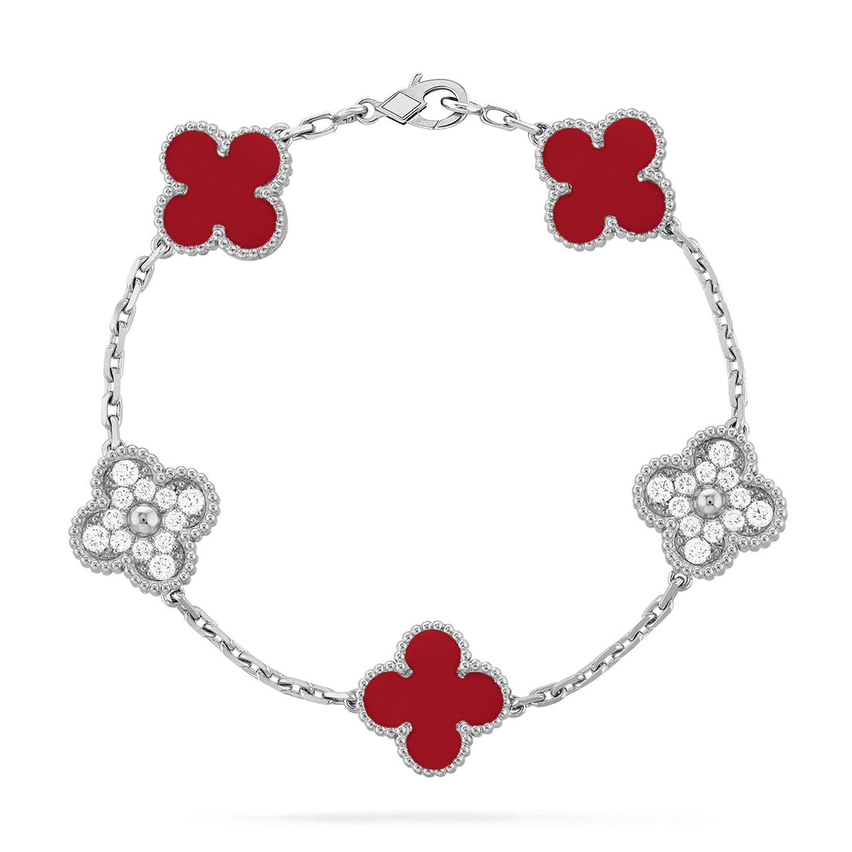 [⭐Veyra] CLOVER 5 MOTIF RED CORNELIAN BRACELET COLLECTION