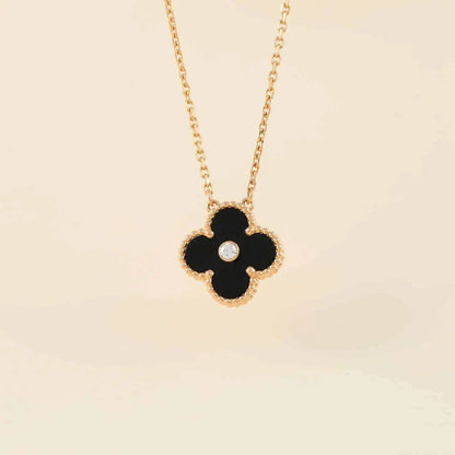 [⭐Veyra]CLOVER 15MM DIAMOND ONYX NECKLACE