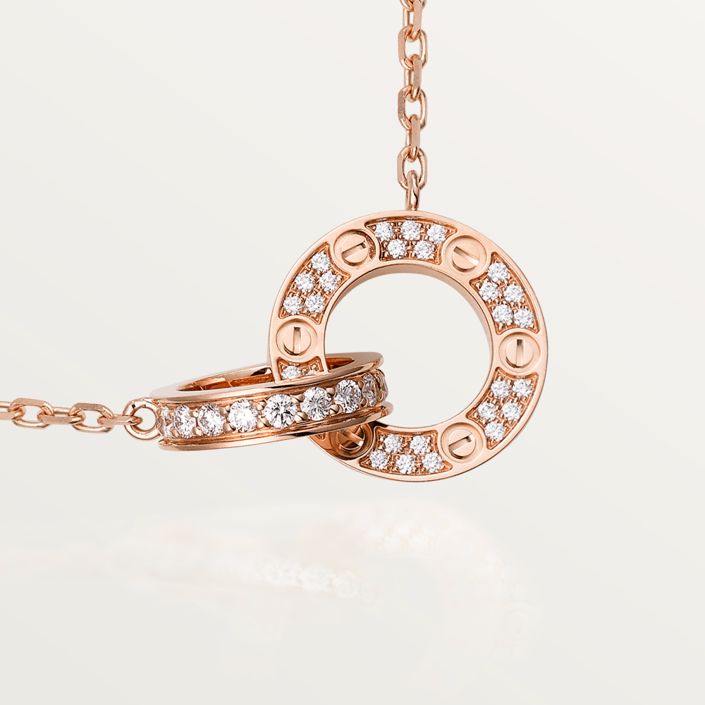 [⭐Veyra]LOVE 7.6MM NECKLACE ROSE GOLD AND SILVER  FULL DIAMOND