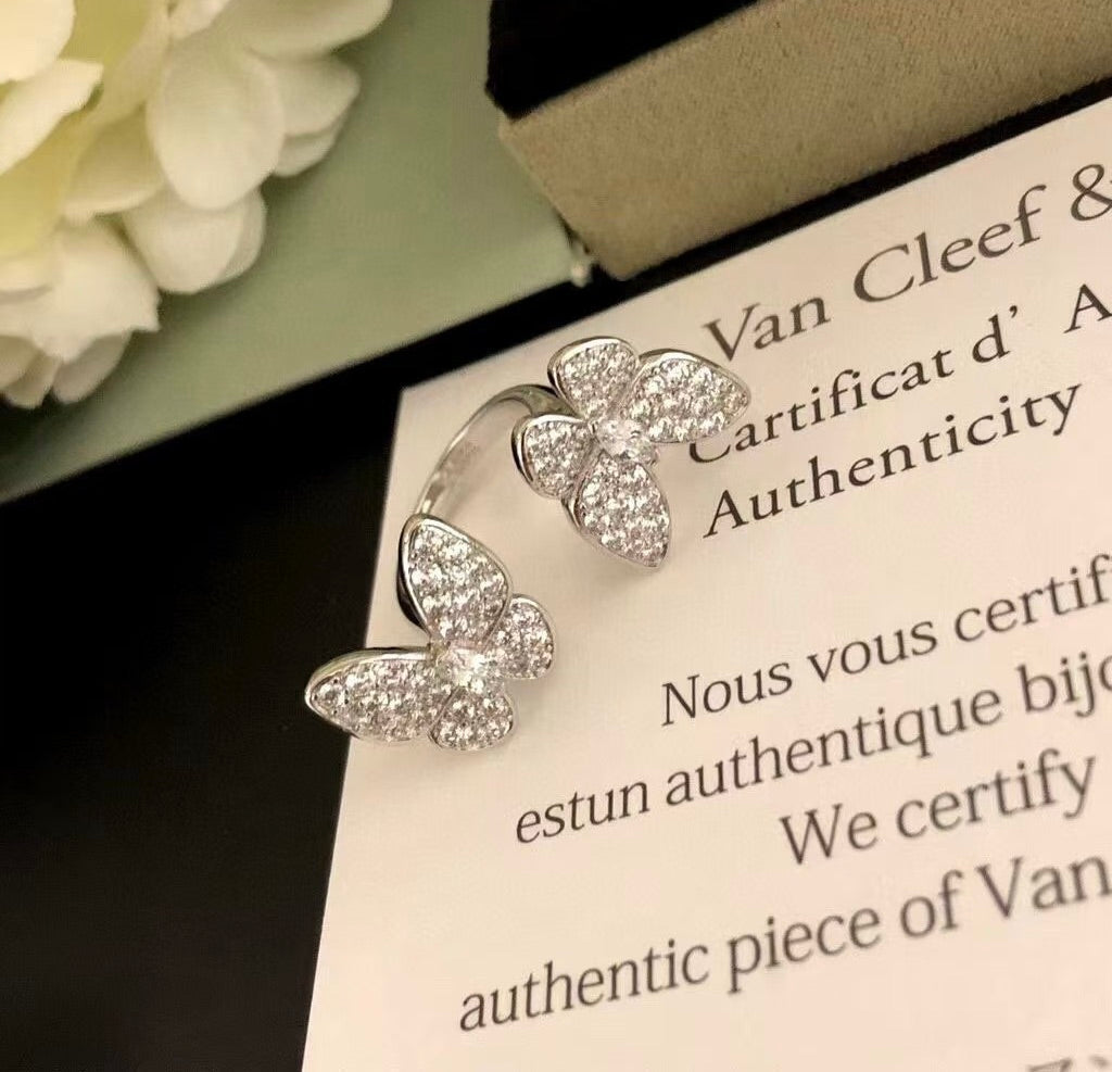 [⭐Veyra]TWIN SILVER BUTTERFLY DIAMOND RING