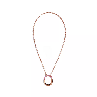 [⭐Veyra Jewels]LOCK MEDIUM PENDANT PINK DIAMOND PINK GOLD NECKLACE