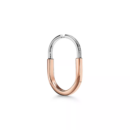 [⭐Veyra Jewels]LOCK EARRINGS ROSE AND WHITE GOLD DIAMONDS EXTRA LARGE