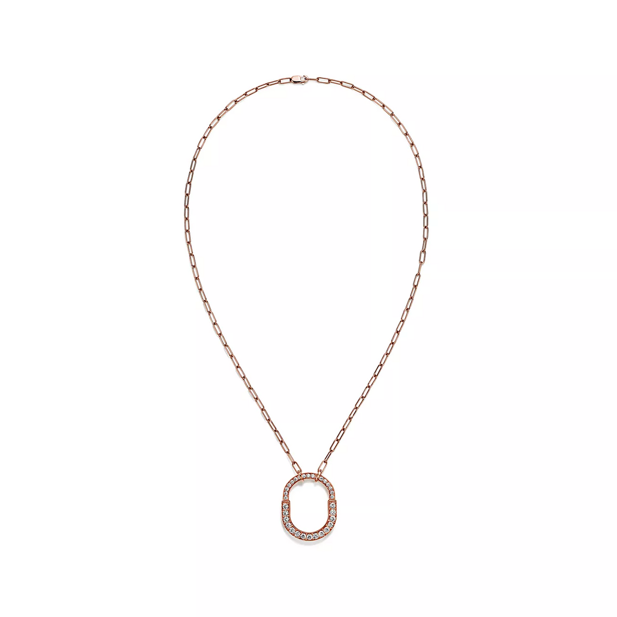 [⭐Veyra Jewels]LOCK NECKLACE MEDIUM PENDANT PINK GOLD PAVED DIAMONDS