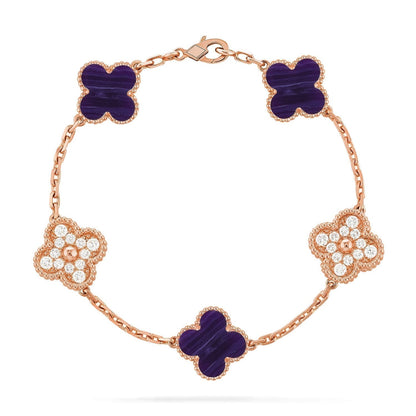 [⭐Veyra]CLOVER 5 MOTIF PURPLE STRIPES BRACELET COLLECTION