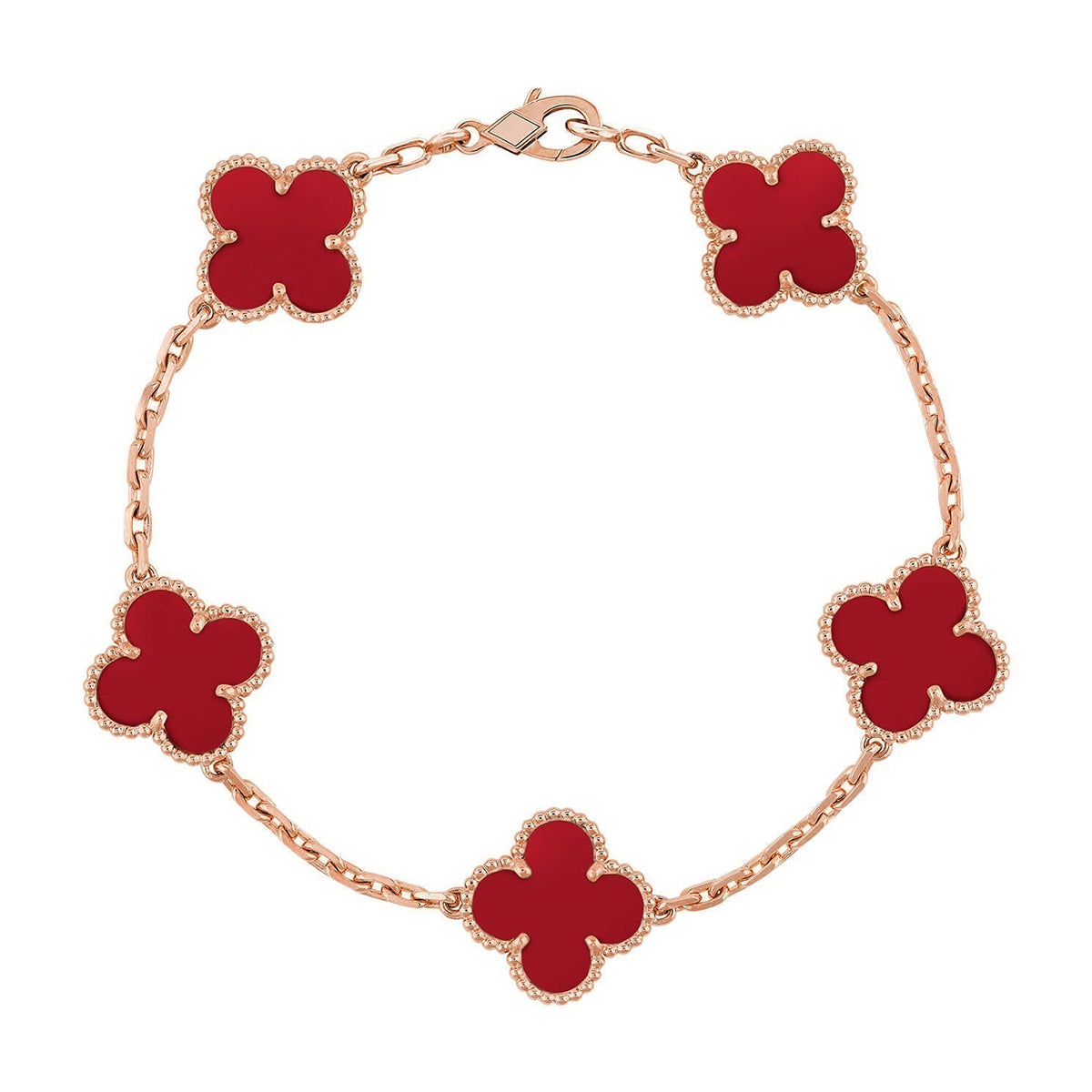 [⭐Veyra] CLOVER 5 MOTIF RED CORNELIAN BRACELET COLLECTION