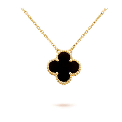 [⭐Veyra]CLOVER 15MM BLACK ONYX SINGLE FLOWER NECKLACE