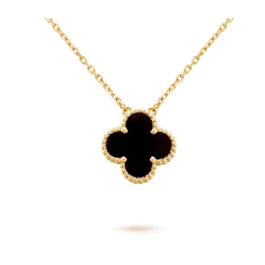 [⭐Veyra]CLOVER 15MM BLACK ONYX SINGLE FLOWER NECKLACE