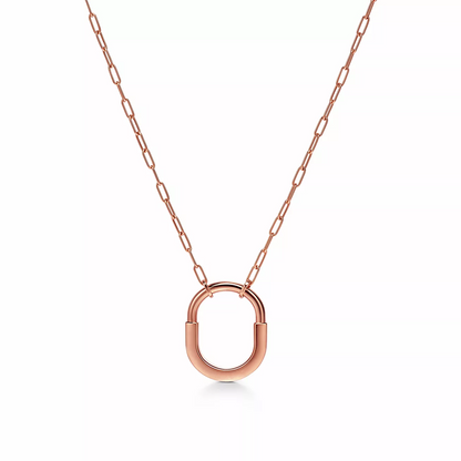 [⭐Veyra Jewels]LOCK MEDIUM PENDANT PINK DIAMOND PINK GOLD NECKLACE