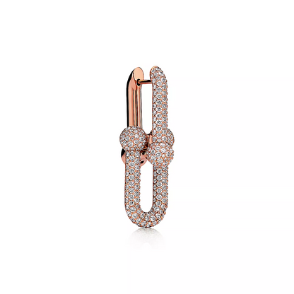 [⭐Veyra Jewels]LARGE LINK EARRINGS PINK GOLD WITH PAVED DIAMONDS