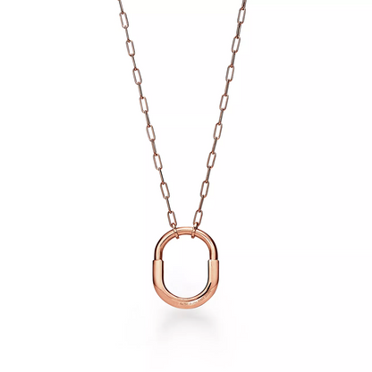[⭐Veyra Jewels]LOCK NECKLACE MEDIUM PENDANT PINK GOLD PAVED DIAMONDS