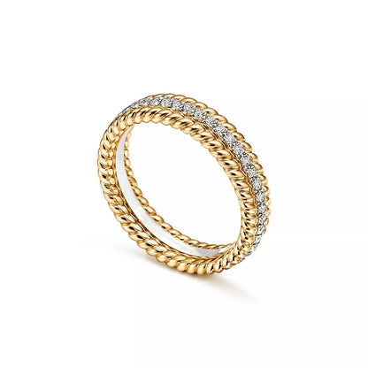[⭐Veyra Jewels]ROPE TWO-ROW GOLD DIAMOND RING