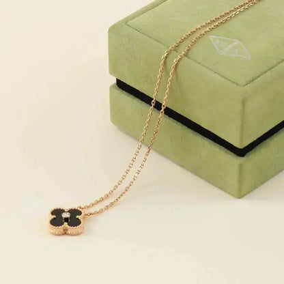 [⭐Veyra]CLOVER 15MM DIAMOND ONYX NECKLACE