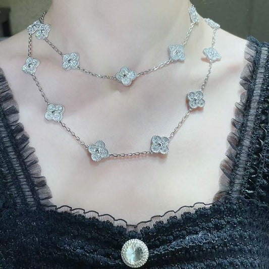 [⭐Veyra]CLOVER 20 MOTIFS FULL-DIAMOND NECKLACE