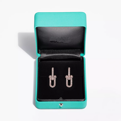 [⭐Veyra Jewels]LARGE LINK EARRINGS PINK GOLD WITH PAVED DIAMONDS
