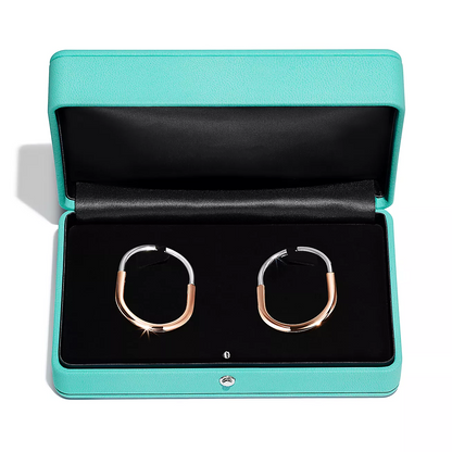 [⭐Veyra Jewels]LOCK EARRINGS ROSE AND WHITE GOLD DIAMONDS EXTRA LARGE