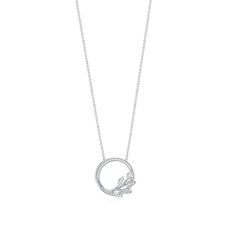 [⭐Veyra Jewels]DIAMOND VINE CIRCLE PENDANT PLATINUM NECKLACE