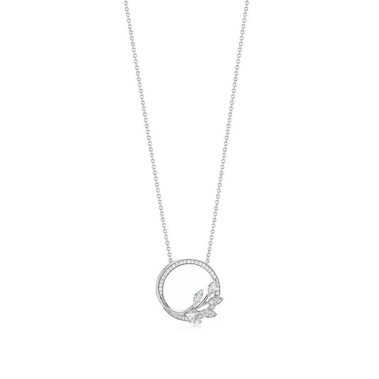 [⭐Veyra Jewels]DIAMOND VINE CIRCLE PENDANT PLATINUM NECKLACE