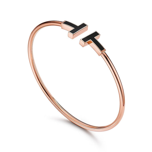 [⭐Veyra Jewels]T BRACELET 1.8MM ONYX PINK GOLD