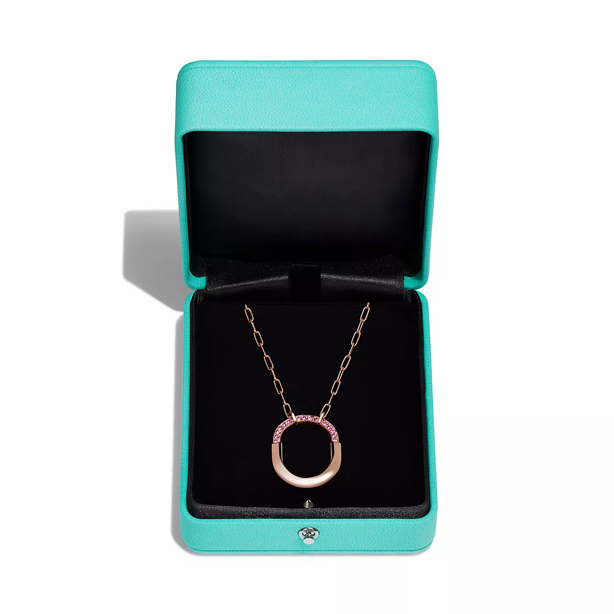 [⭐Veyra Jewels]LOCK MEDIUM PENDANT PINK DIAMOND PINK GOLD NECKLACE