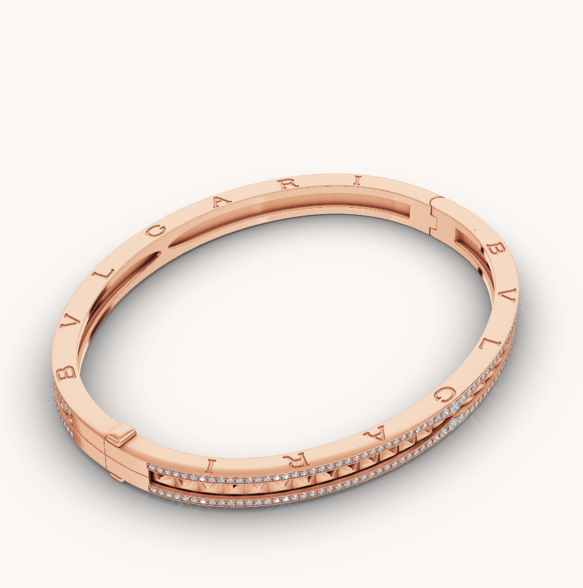 [⭐Veyra]ZERO 1 SPIRAL AND PAVED DIAMOND PINK GOLD BRACELET