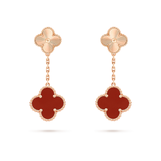 [⭐Veyra]CLOVER 2 MOTIF  LASER CARNELIAN EARRINGS