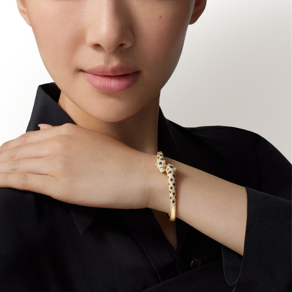 [⭐Veyra]PANTHERE DOUBLE HEADED HALF DIAMOND OPEN BRACELET