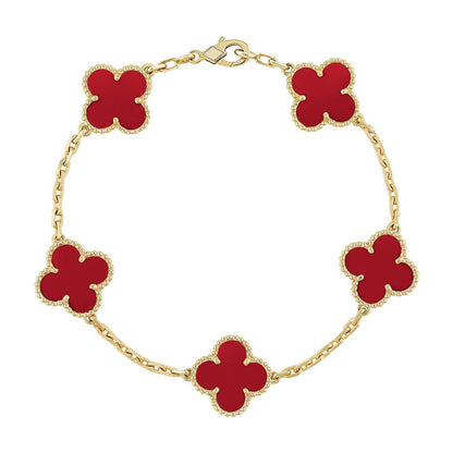 [⭐Veyra] CLOVER 5 MOTIF RED CORNELIAN BRACELET COLLECTION