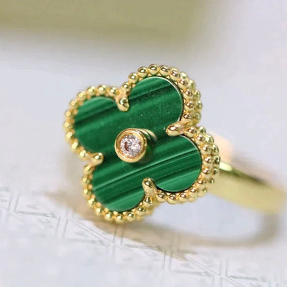 [⭐Veyra]CLOVER MALACHITE RING GOLD DIAMOND