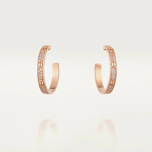 [⭐Veyra]LOVE DIAMOND PINK GOLD HOOP EARRINGS
