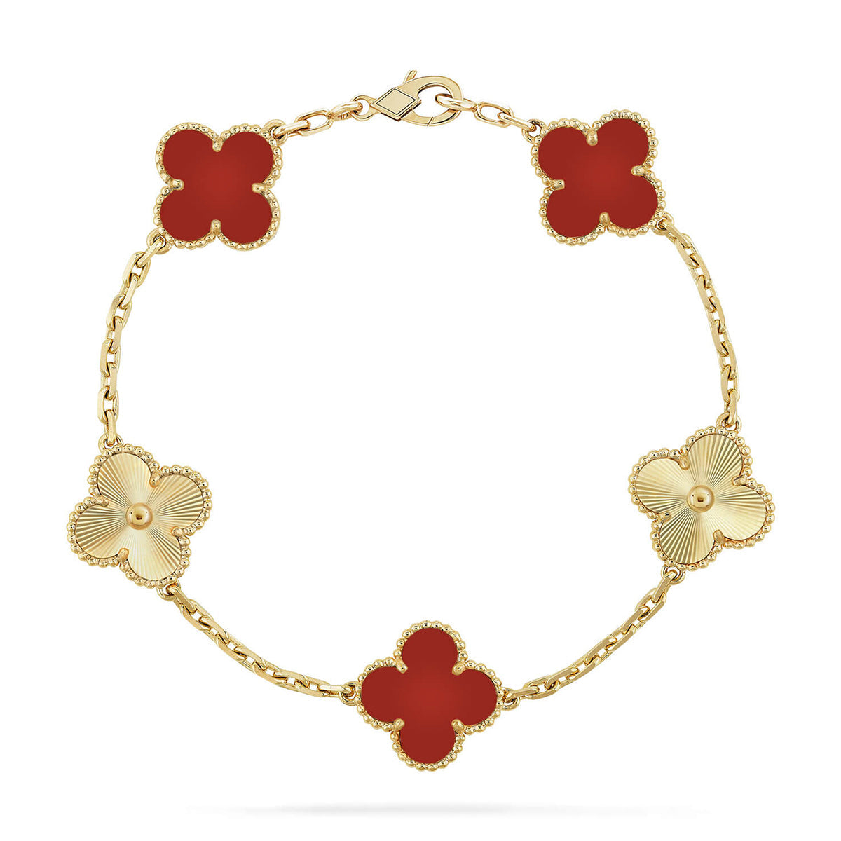 [⭐Veyra] CLOVER 5 MOTIF RED CORNELIAN BRACELET COLLECTION