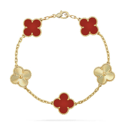 [⭐Veyra] CLOVER 5 MOTIF RED CORNELIAN BRACELET COLLECTION