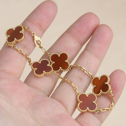 [⭐Veyra] CLOVER 5 MOTIF RED CORNELIAN BRACELET COLLECTION