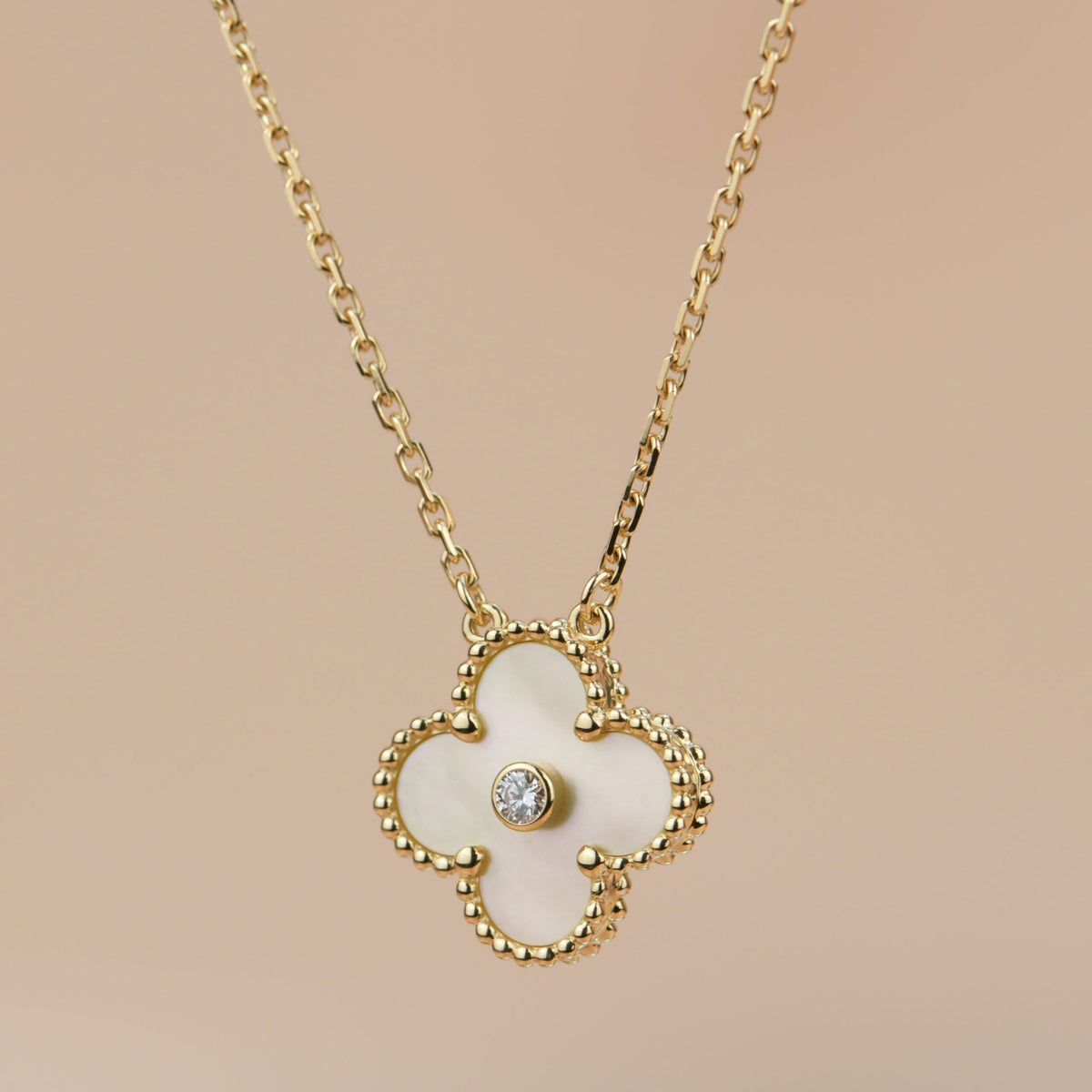 [⭐Veyra]CLOVER 15MM DIAMOND GOLD MOTHER OF PEARL NECKLACE